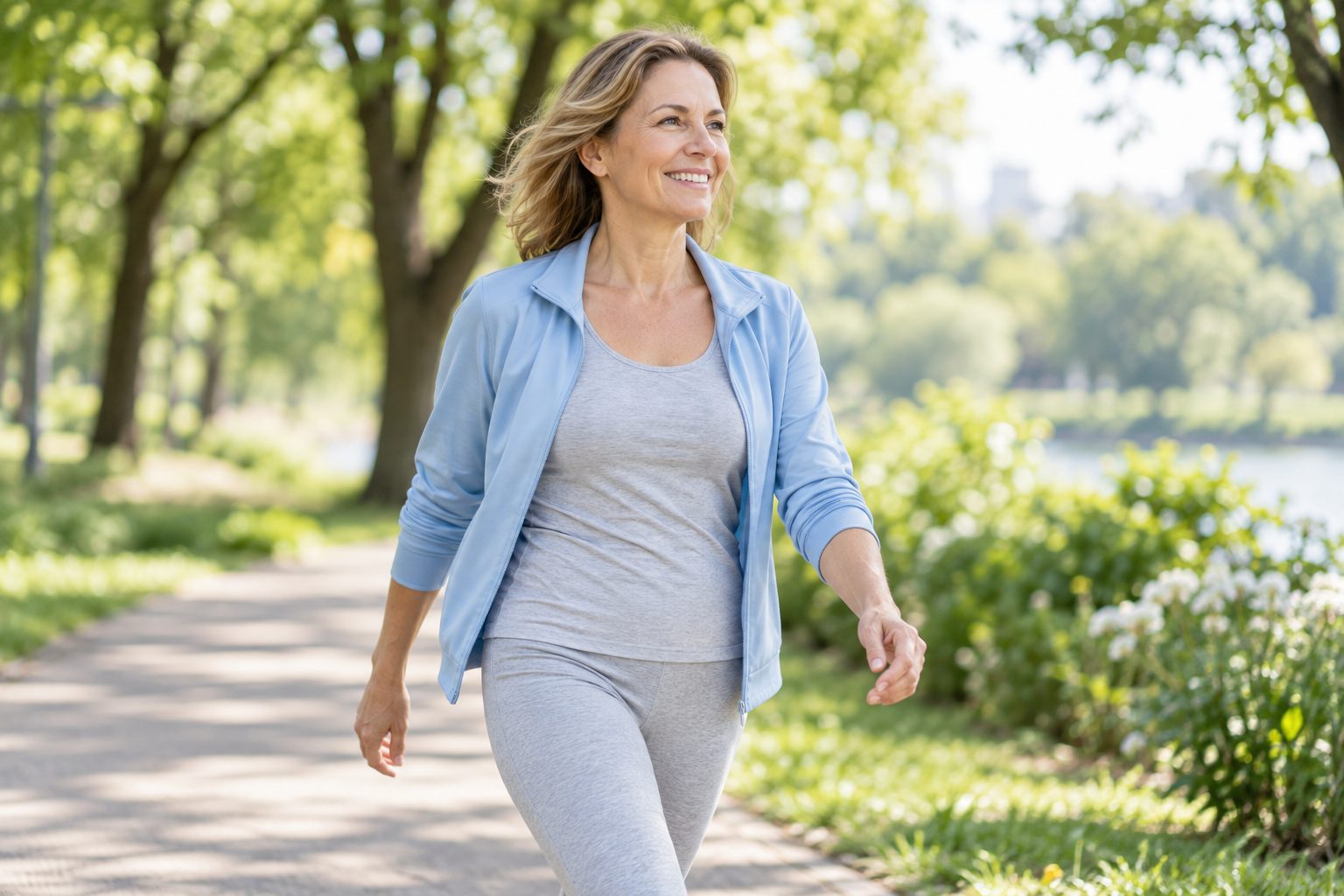 Artroboost Collagen - femeie activa la plimbare in parc